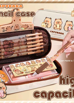 Kit regalo di cancelleria a tema capibara, strumenti di scrittura premium con quaderno, segnalibri e accessori in carta, ideale per studio, laurea, diario, compleanni o feste