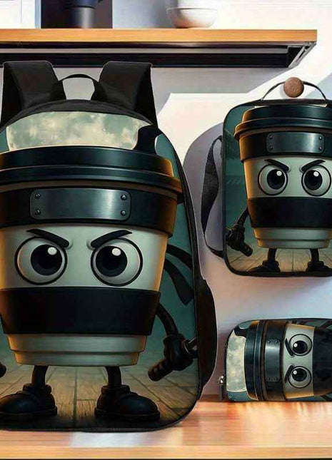 3pcs Zaino Cappuccino Assassino (Italian Brainrot) Borsa Pranzo Portapenne Donna Solido Lavabile per Regali Stile Retro, Ideale per la Scuola e Escursioni – Trolley per Matite