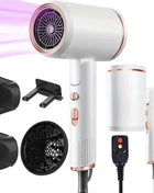 Professional Ionic Hair Dryer Blow Dryer with Diffuser and Concentrator and Hanging rack for Curly Hair Negative Ions Dryer with Ceramic Technology Nozzle for Fast Drying as Salon Light and Quiet, Folding Travel