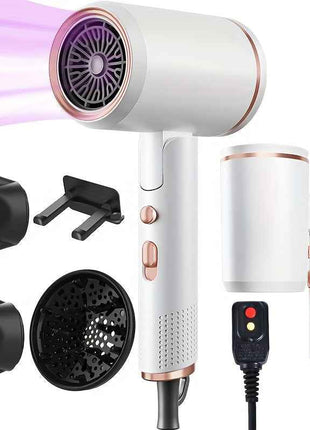 Professional Ionic Hair Dryer Blow Dryer with Diffuser and Concentrator and Hanging rack for Curly Hair Negative Ions Dryer with Ceramic Technology Nozzle for Fast Drying as Salon Light and Quiet, Folding Travel