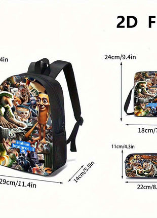 3pezzo Italian Brainrot 3 Set di zaini tematici - Zaino casual di grande capacità, borsa per matite e scatola per il pranzo con cinghie regolabili per le spalle, resistente e elegante per viaggi, pendolarismo, vacanze, ritorno a scuola, zaino per viaggi,