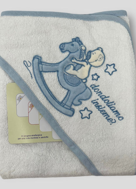 Teneri Bebe' Accappatoio Triangolo Neonato In Spugna Puro Cotone Ricamo Dondolo  Art. 1915