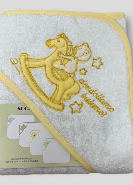 Teneri Bebe' Accappatoio Triangolo Neonato In Spugna Puro Cotone Ricamo Dondolo  Art. 1915