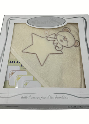 Teneri Bebè -  Accappatoio Triangolo Neonato In Spugna Puro Cotone Ricamato  Art. 1910-2