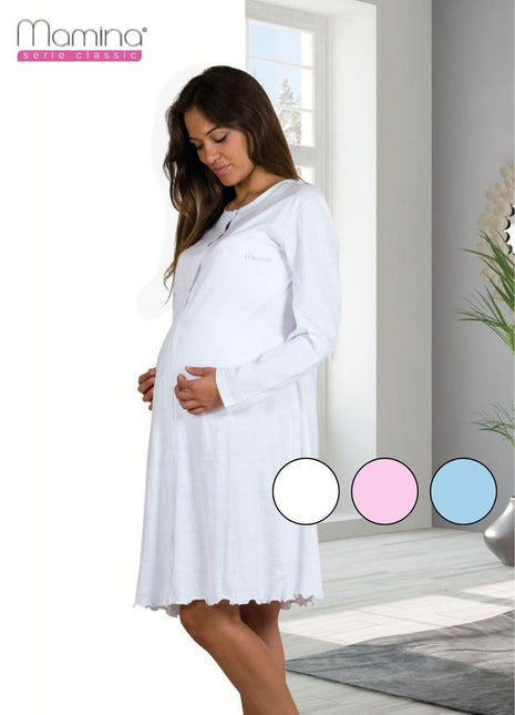 Mamina - Camicia Da Notte Da Clinica Manica Lunga - Camicia Da Notte Per Parto Art. Z9130/01