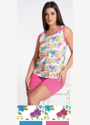 Vanue' Estate Pigiama Donna Corto Con Spalla Larga Fantasia In Puro Cotone Art. Vs0109pgd