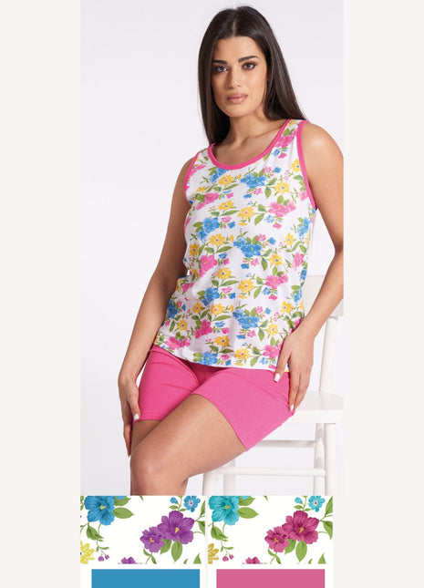 Vanue' Estate Pigiama Donna Corto Con Spalla Larga Fantasia In Puro Cotone Art. Vs0109pgd