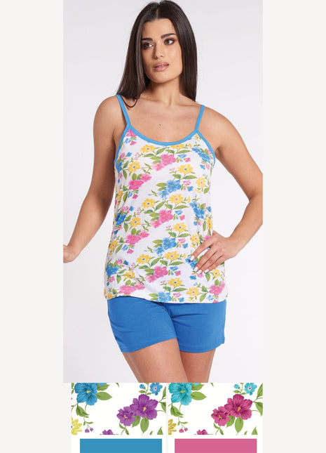 Vanue' Estate Pigiama Donna Corto Spalla Stretta Fantasia In Puro Cotone Art. Vs0113pb