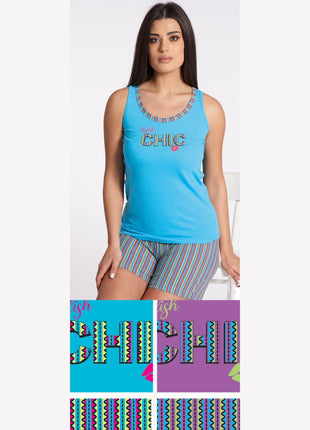 Vanue' Estate Pigiama Donna Corto Con Spalla Larga In Puro Cotone Con Stampa Art. Vs0149pgd