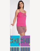 Vanue' Estate Pigiama Donna Corto Spalla Stretta In Puro Cotone Con Stampa Art. Vs0153pb