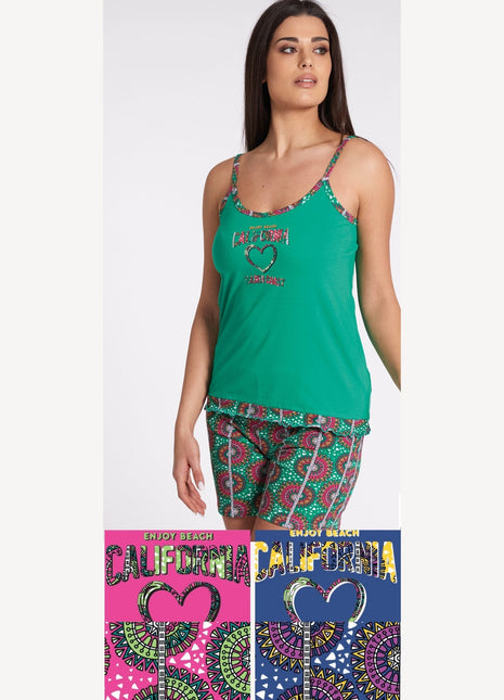 Vanue' Estate Pigiama Donna Corto Spalla Stretta In Puro Cotone Con Stampa Art. Vs0167pb