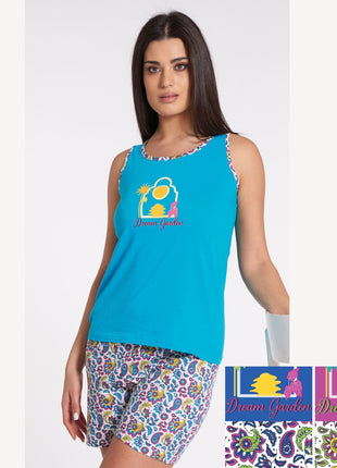 Vanue' Estate  Pigiama Donna Corto Con Spalla Larga In Puro Cotone Con Stampa Art. Vs0169