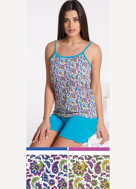 Vanue' Estate  Pigiama Donna Corto Con Spalla Stretta Fantasia In Puro Cotone Art. Vs0172pb