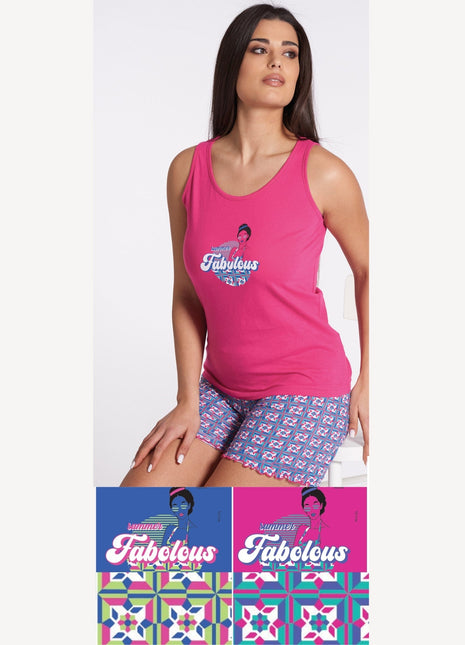 Vanue' Estate Pigiama Donna Corto Con Spalla Larga In Puro Cotone Con Stampa Art. Vs0187