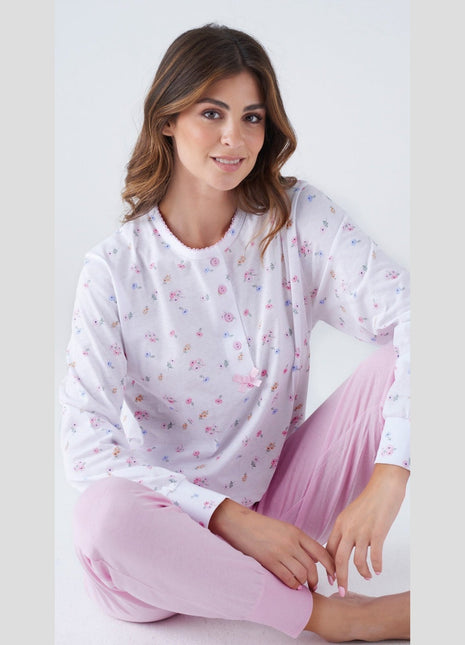 Karelpiu' Primavera Pigiama Donna Serafino Lungo In Puro Cotone Stampato Art. Sk8030pld