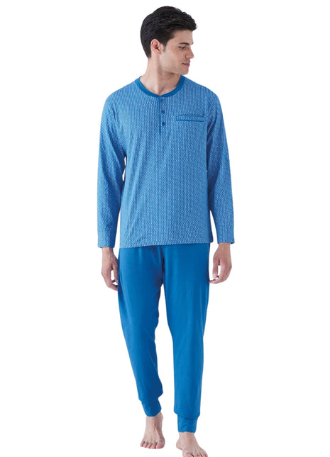 Karelpiu' Primavera  Pigiama Uomo Serafino Lungo In Puro Cotone Stampato Art. Sk8215plu