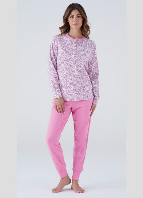 Karelpiu' Primavera Pigiama Donna Serafino Lungo In Puro Cotone Stampato Art. Ss8519pld