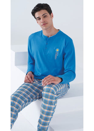 Karelpiu' Primavera Pigiama Uomo Serafino Lungo In Puro Cotone Con Stampa Art. Ss8578plu