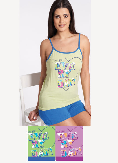 Vanue' Estate Pigiama Donna Corto Con Spalla Stretta In Puro Cotone Con Stampa Art. Vs0336