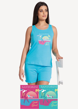 Pigiama Donna Corto Con Spalla Larga  In Puro Cotone Con Stampa  Art. Vs0338