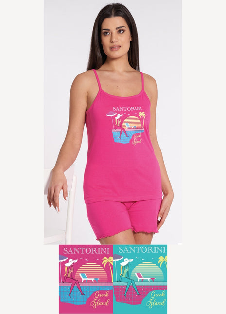 Vanue' Estate Pigiama Donna Corto Con Spalla Stretta In Puro Cotone Con Stampa Art. Vs0340