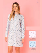 Irge Primavera Camicia Da Notte Lunga Calibrata Aperta Avanti Fantasia In Jersey Di Puro Cotone  Art. Cd190