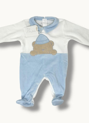 Les Jolies Tutina Maschietto Ricamata In Ciniglia Di Cotone Art. Lj344-3