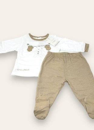 Nazareno Gabrielli Neonato Completo Clinico 2 Pezzi In Puro Cotone Con Applicazioni E Ricami Art. Ng3320-1