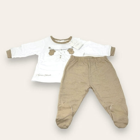 Nazareno Gabrielli Neonato Completo Clinico 2 Pezzi In Puro Cotone Con Applicazioni E Ricami Art. Ng3320-1