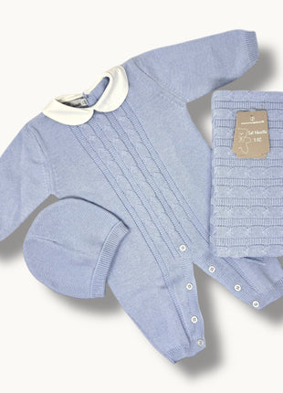 Nazareno Gabrielli - Set Nascita 3 Pezzi (copertina + Tutina + Cappellino) In Filo Di Puro Cotone Art. Ng3485-5