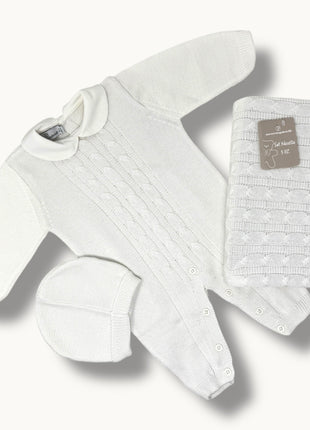 Nazareno Gabrielli - Set Nascita 3 Pezzi (copertina + Tutina + Cappellino) In Filo Di Puro Cotone Art. Ng3485-5