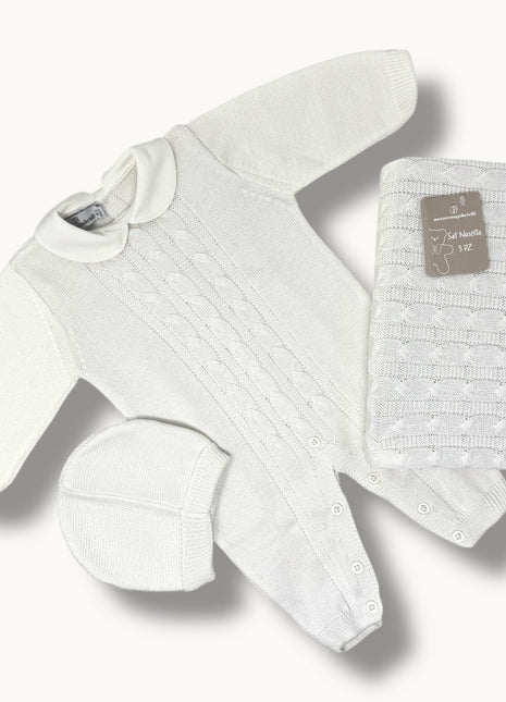 Nazareno Gabrielli - Set Nascita 3 Pezzi (copertina + Tutina + Cappellino) In Filo Di Puro Cotone Art. Ng3485-5