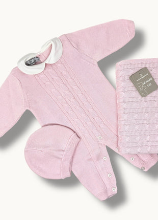 Nazareno Gabrielli - Set Nascita 3 Pezzi (copertina + Tutina + Cappellino) In Filo Di Puro Cotone Art. Ng3485-5