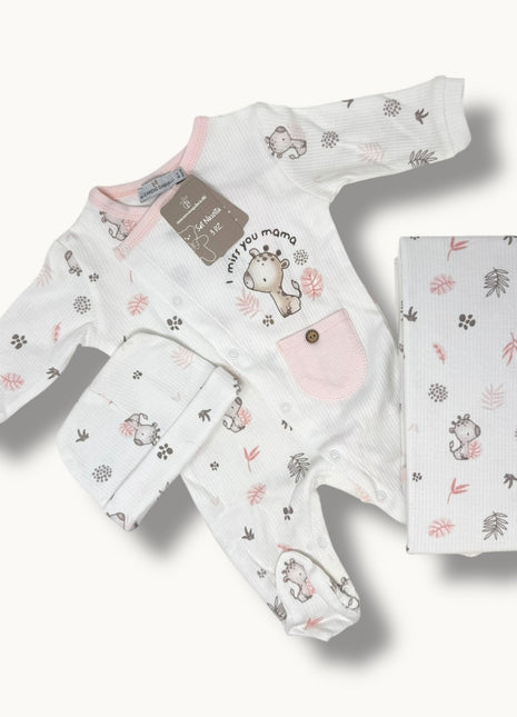 Nazareno Gabrielli Set Nascita 3 Pezzi (copertina+tutina+cappellino) In 100% Cotone Art. Ng3492-1