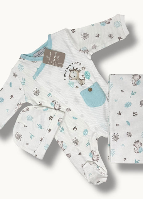 Nazareno Gabrielli Set Nascita 3 Pezzi (copertina+tutina+cappellino) In 100% Cotone Art. Ng3492-1