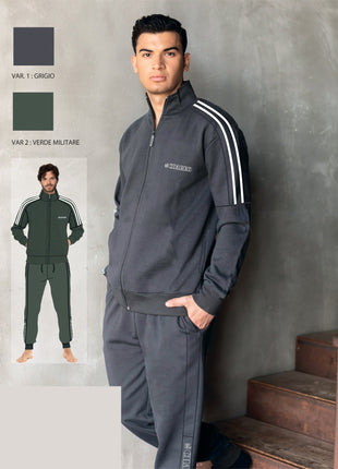 El Charro Fitness Tuta Uomo In Felpa Full Zip Con Profili E Pantalone Con Tasche Art. Gcm214
