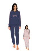 You & Me Inverno Pigiama Donna Serafino 3 Bottoni Tinta Unita In Caldo Cotone Con Stampa Art. Ymi720