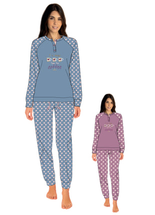 You & Me Inverno Pigiama Donna Fantasia Serafino 3 Bottoni In Caldo Cotone Con Stampa Art. Ymi723