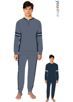 You & Me Inverno Pigiama Ragazzo Serafino 3 Bottoni Tinta Unita In Caldo Cotone Art. Bymi58