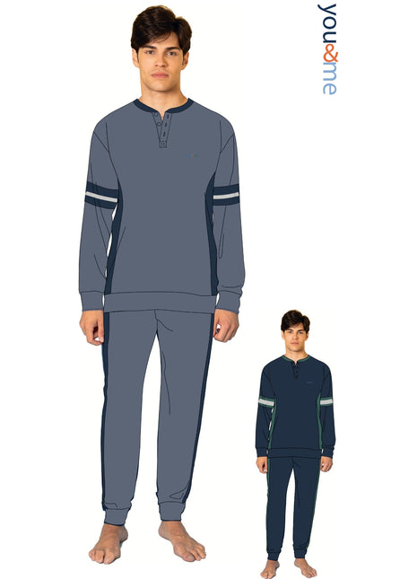 You & Me Inverno Pigiama Ragazzo Serafino 3 Bottoni Tinta Unita In Caldo Cotone Art. Bymi58