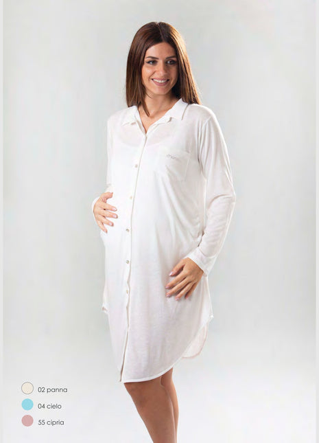 Linea Mamina  Camicia Da Notte Manica Lunga Aperta Avanti In Puro Cotone  Art. Z9318