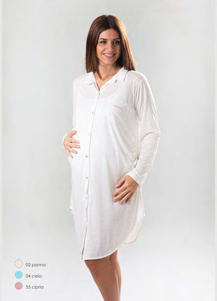 Linea Mamina  Camicia Da Notte Manica Lunga Aperta Avanti In Puro Cotone  Art. Z9318