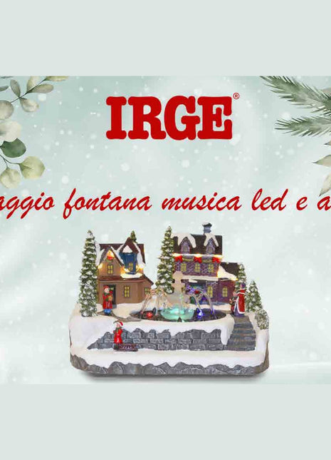 Irge Natale Villaggio Fontana Con Luci Led Carillon E Acqua Art. Ina61