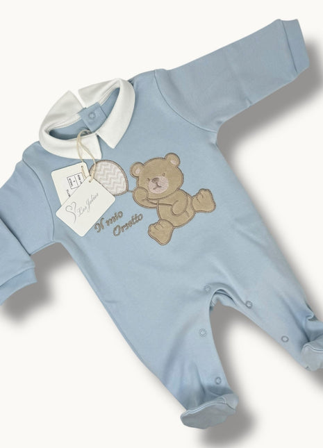 Les Jolies Tutina Maschietto Ricamata In Caldo Cotone 100% Art. Lj341-8