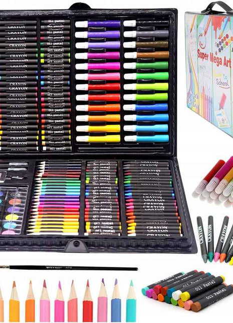 Set di arte grande per regalo di valigia 168 pezzi - Contiene pastelli ad olio, matite in cera e matite, pennarelli, acquerelli, accessori, sviluppa la creatività e le abilità manuali, ideale come regalo