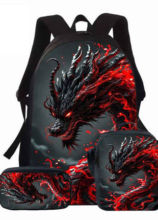 Zaino Testa di Drago Feroce 3 pezzi, inclusi portapranzo e astuccio per matite, adatto per la scuola quotidiana, l'arrampicata su roccia e sport all'aperto