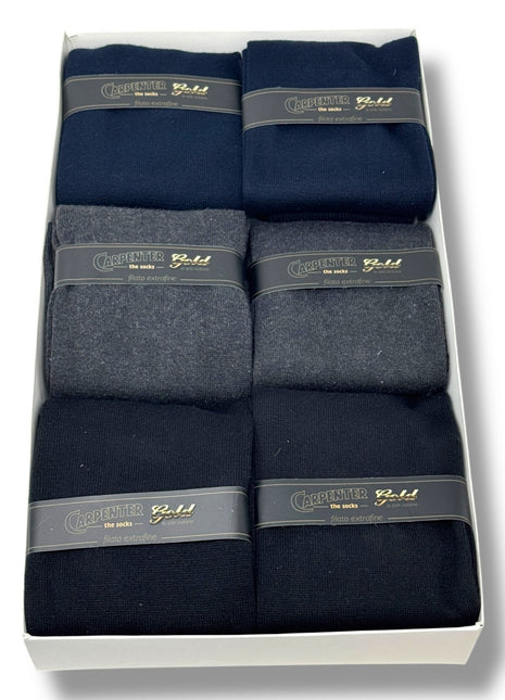 Carpenter Gold  Scatola 6paia Calzino Lungo Uomo In Caldo Cotone Tinta Unita Colori Assortiti N587
