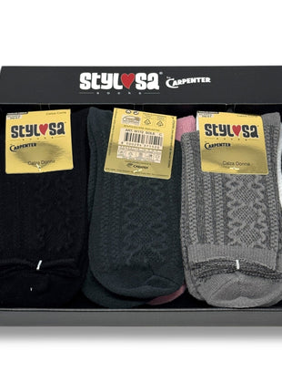 Stylosa Inverno 2paia Calza Corta Donna Intarsiata In Tinta Morbida E Calda Art. W172