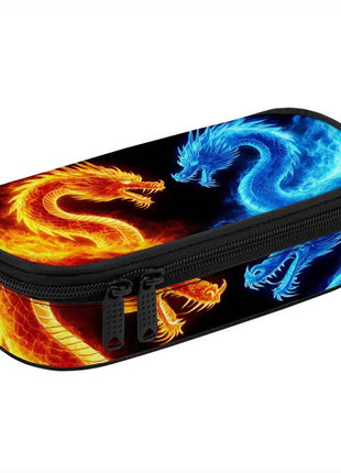 Portapenne Dual Dragons - Design Drago di Fuoco e Ghiaccio con Scomparto a Cerniera, Astuccio Resistente per Materiale Scolastico, Viaggi, Ragazze e Ragazzi Adolescenti