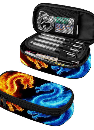 Portapenne Dual Dragons - Design Drago di Fuoco e Ghiaccio con Scomparto a Cerniera, Astuccio Resistente per Materiale Scolastico, Viaggi, Ragazze e Ragazzi Adolescenti